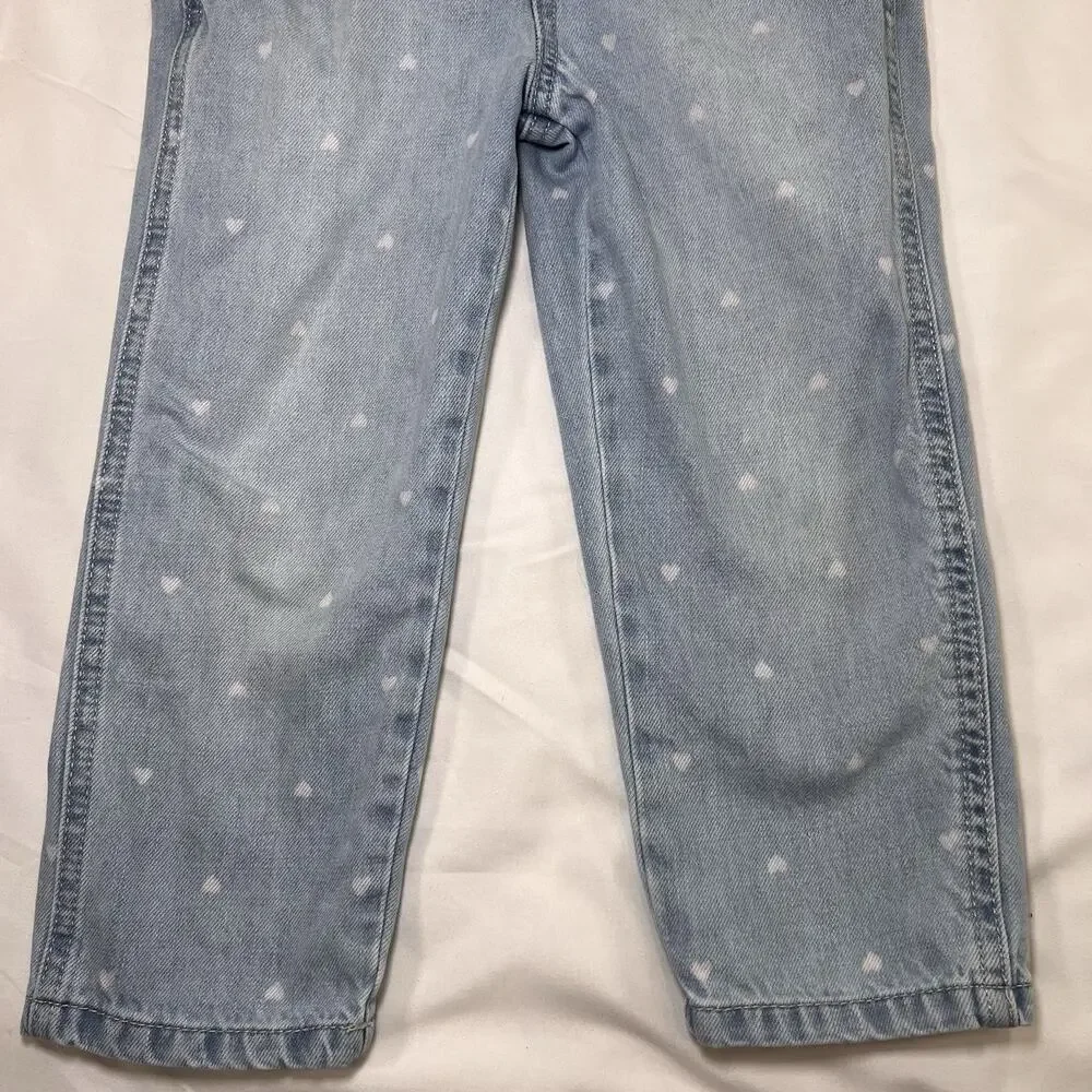 Osh Kosh B’gosh Overalls Toddler Girl Size 4T Blue Denim Heart AOP Heart Pocket